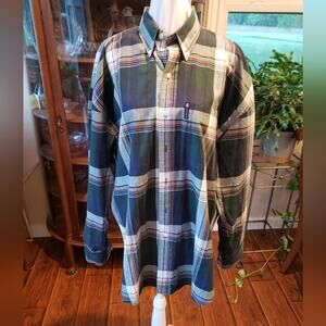 Chaps multi color plaid men's long‎ sleeve button front shirt size L